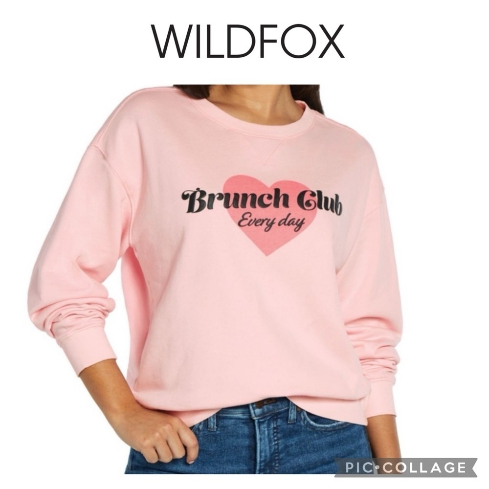 Wildfox Graphic Crewneck "Brunch Club Everyday" pink Sweatshirt size L NWT